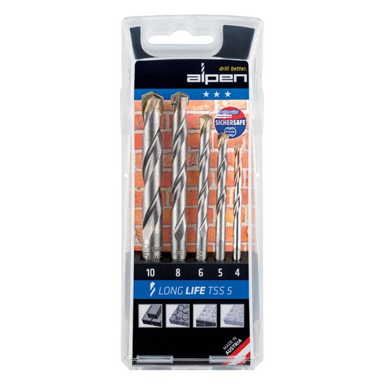 ALPEN Masonry Drill Bit Set 5 Piece Long Life 4 5 6 8 10